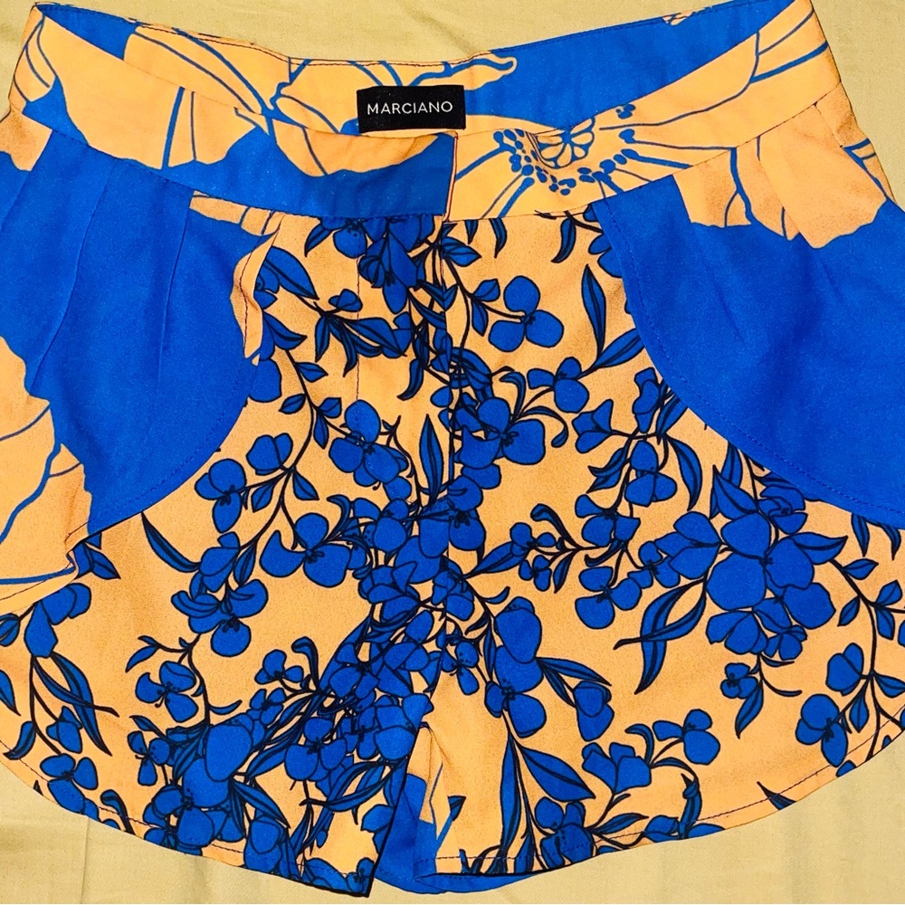 Marciano Floral Print Shorts in Blue and Yellow